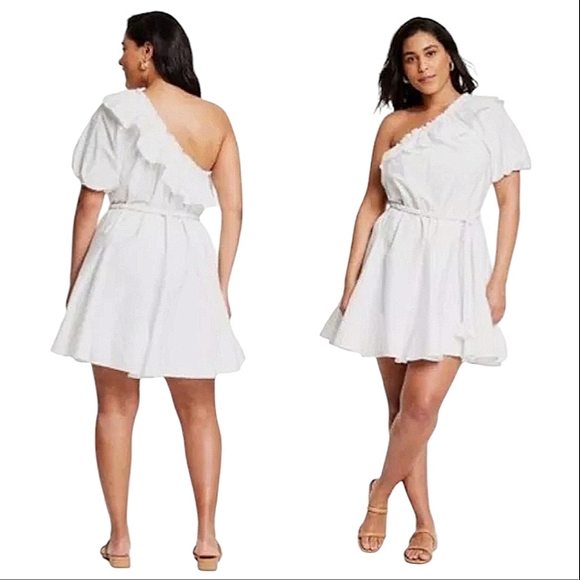 RHODE X TARGET WHITE ONE SHOULDER GODDESS DRESS  BELTED PLUS SIZE 1XL NWT - Picture 16 of 16